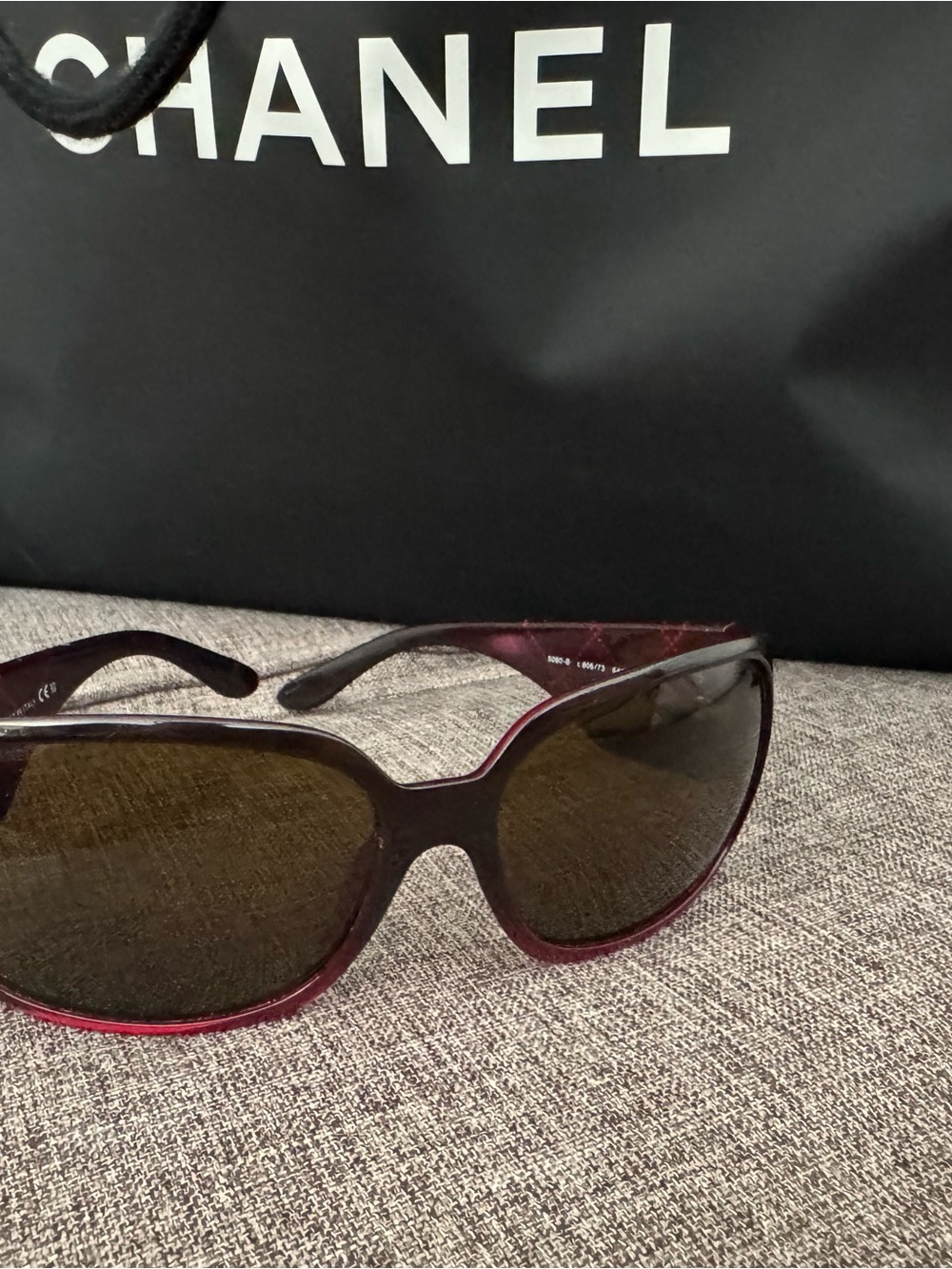 AUTHENTIC CHANEL Dark Burgundy Crystal-Studded Women's Sunglasses - Picture 2 of 9
